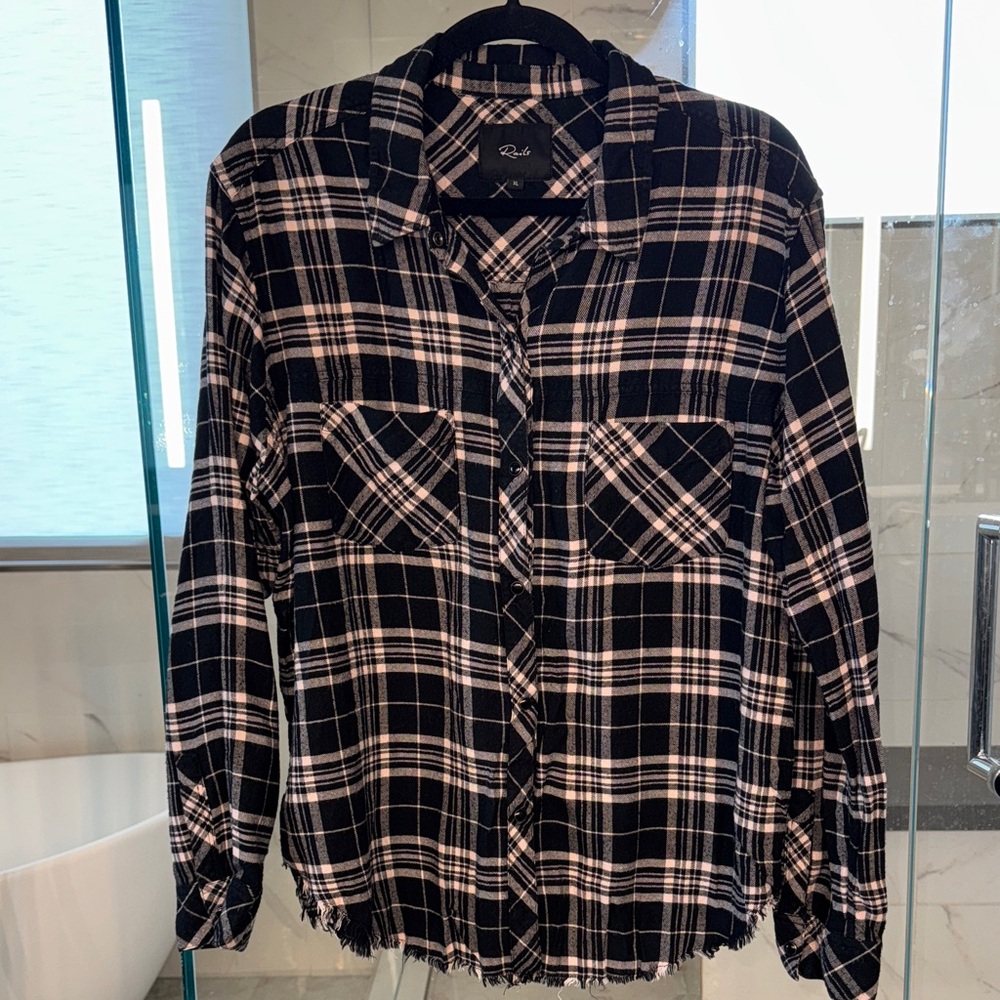 Rails Black and Cream Plaid Flannel Snap Button Shirt